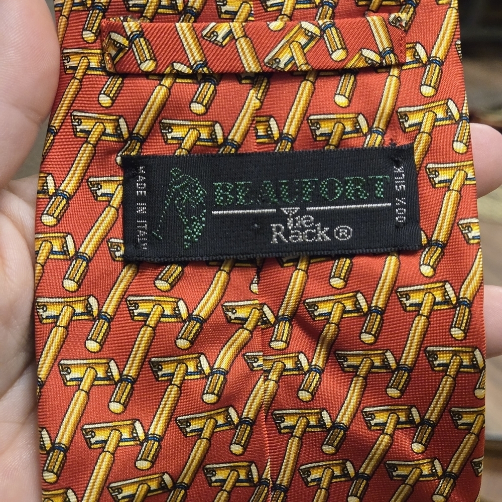 Beaufort For Tie Rack ~ Vibrant Orange Tie With Yellow Razor - Picture 3 of 4